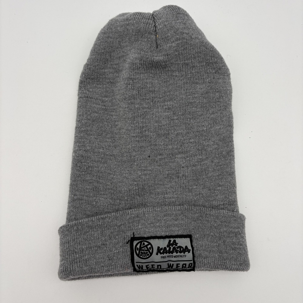 LA Kalada Weed Wear Beanie Hat Mens One Size Gray Knit Cuffed Hippie Stretch